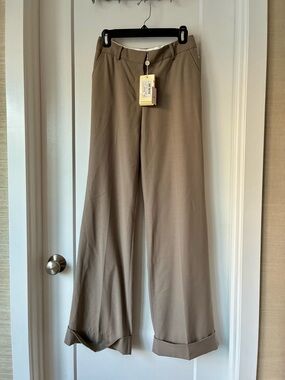 Agnona Wide Leg Wool Pants in Taupe